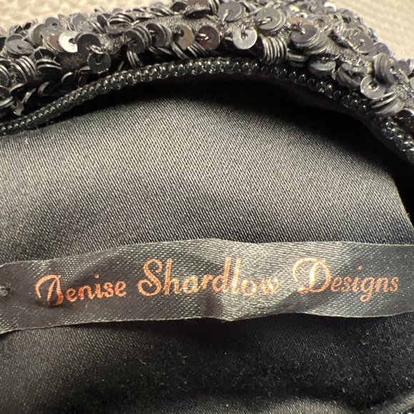 Denise Shardlow Designs Double Arm Strap Zipper Black Sequin Round Bag - Picture 5 of 7